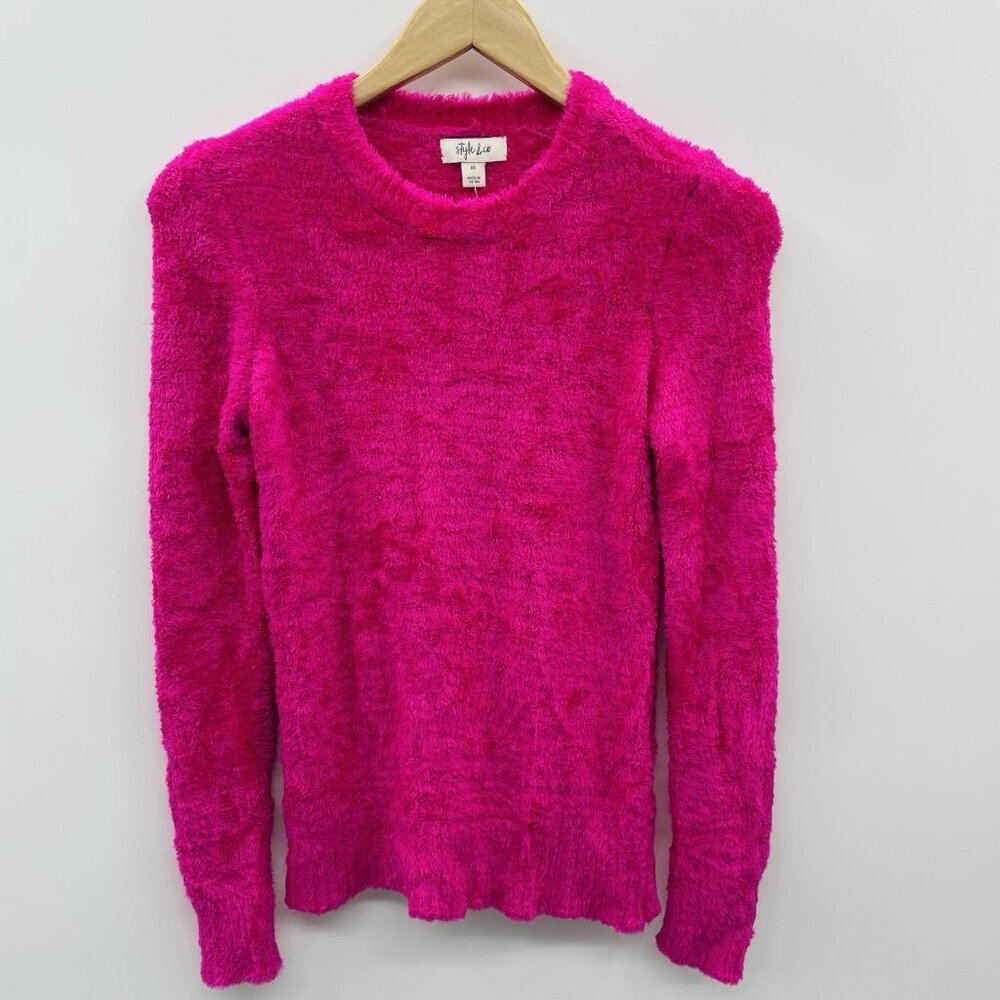 Style & Co Womens‎ Size XS Fuzzy Bouclé Crewneck Pullover Sweater in Pink 1338